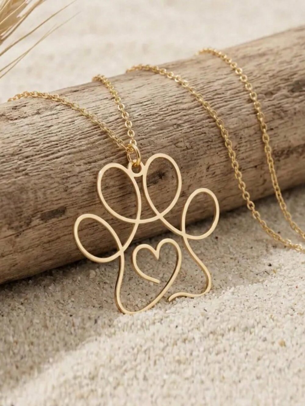 Hollow Paw Print Heart Necklace 18K Gold Plated Stainless Steel pendant